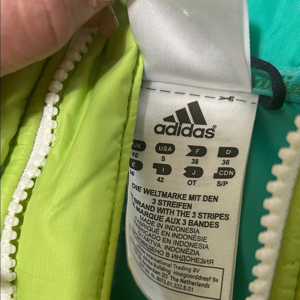adidas Neon Lime Zip Jacket with Teal Lining